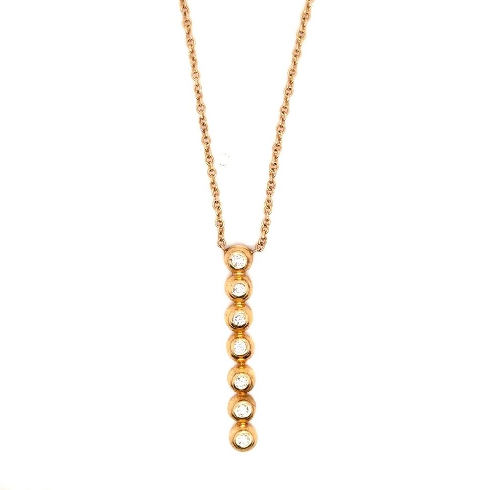 14K Gold 7-Diamonds Drop‎ Pendant Necklace
